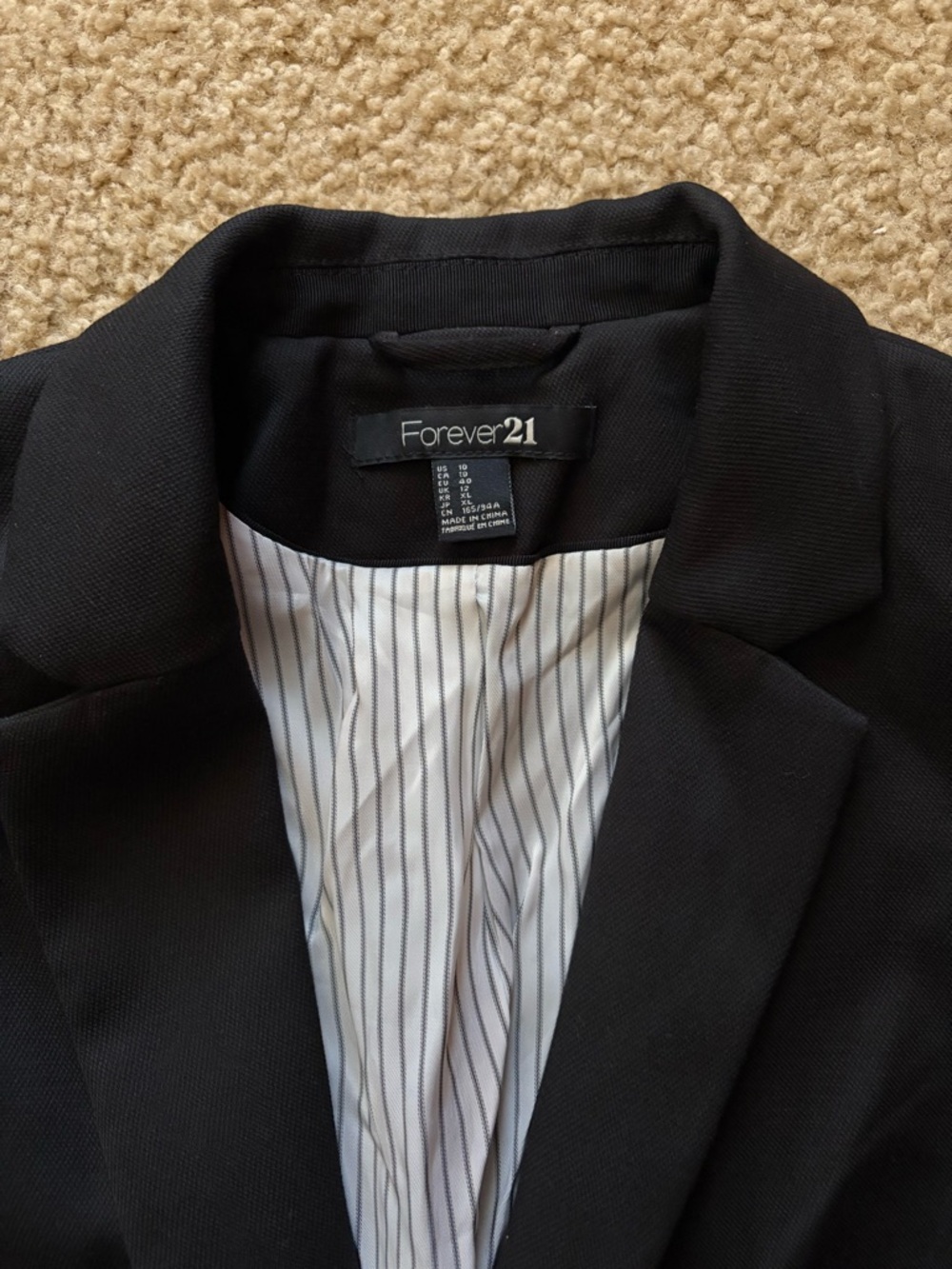 Forever 21 Black Blazer with Black-and-White Striped Lining